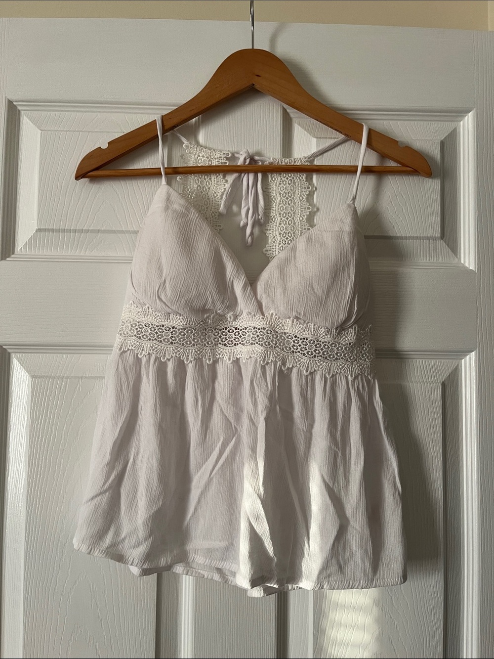 Lace-Trim White Spaghetti Strap Padded Top